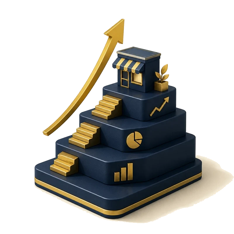 Navy and gold illustration of business growth