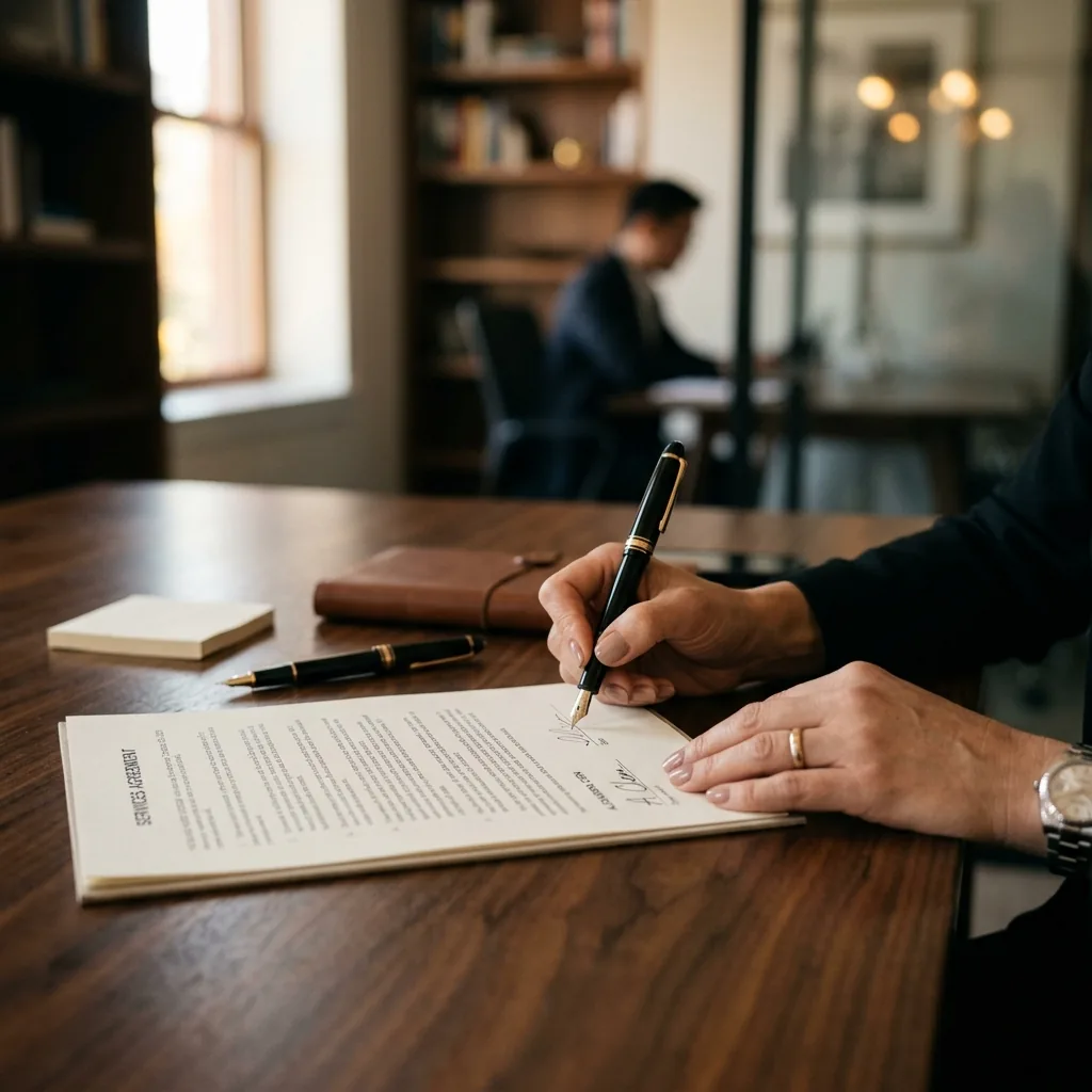 A business owner reviewing commercial loan paperwork at a desk